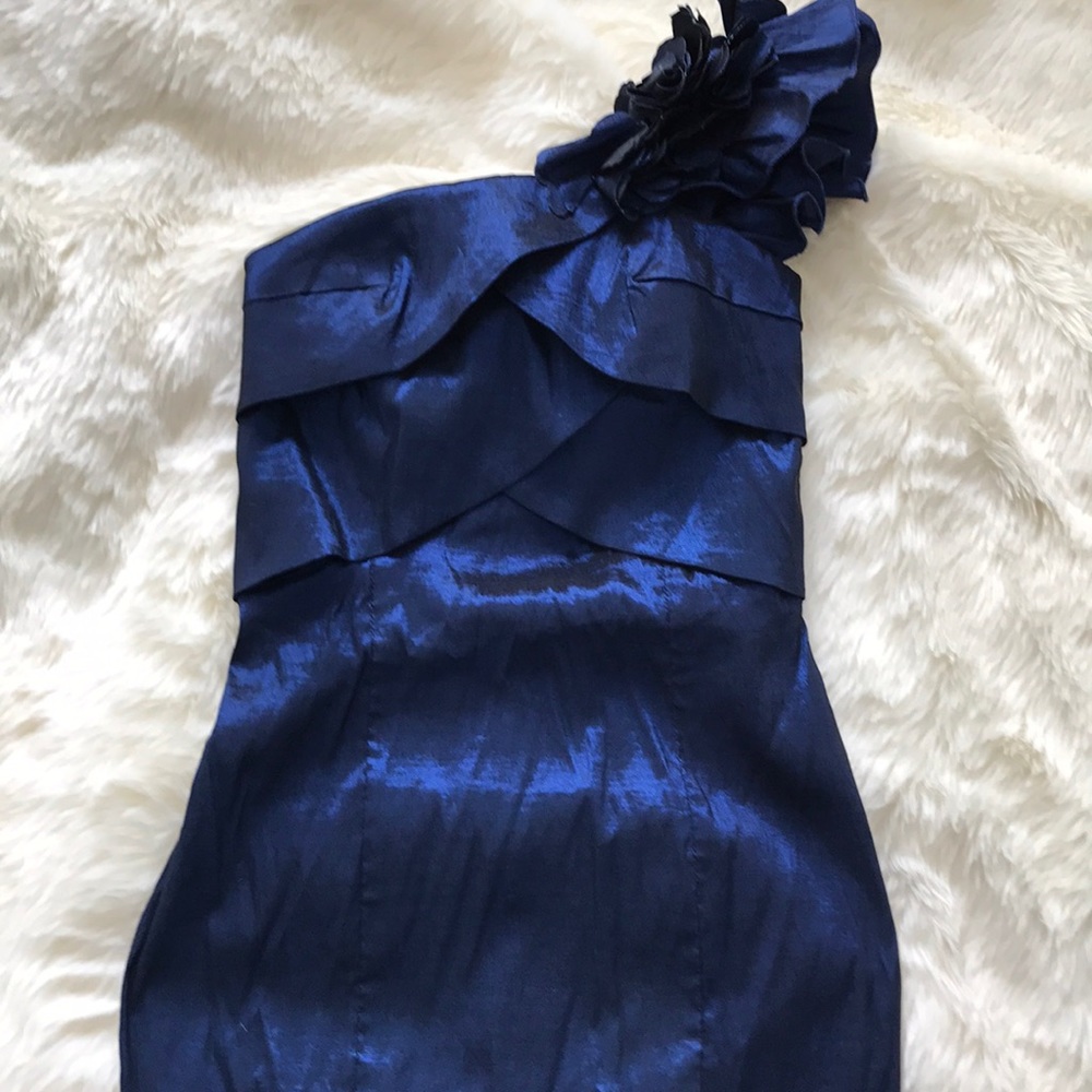 Forever 21 Blue Metallic One Shoulder Mini Dress